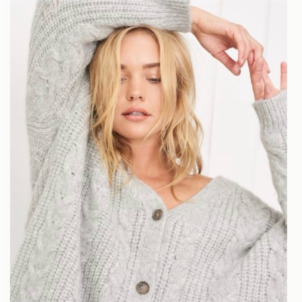 Jenni Kayne Wool/Alpaca Blend Gray Cable Cocoon Cardigan - Size Large